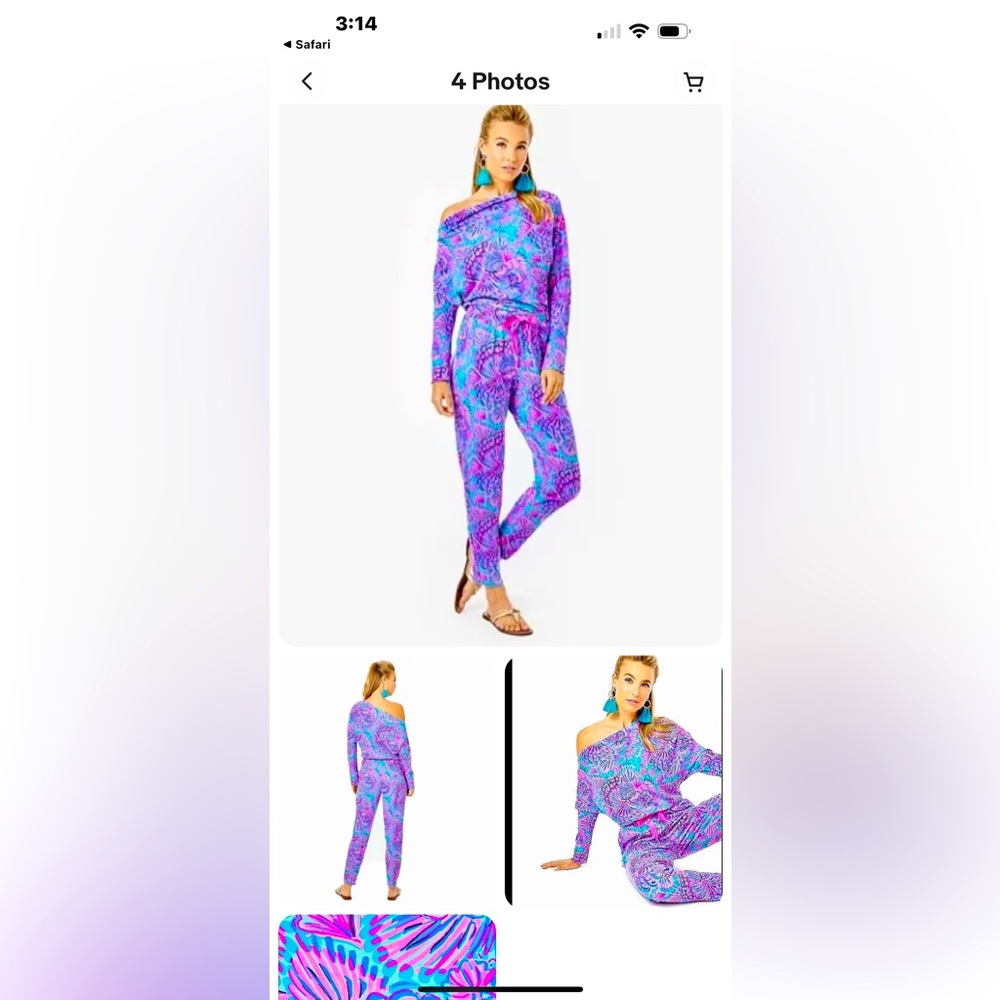 Lilly Pulitzer Lg Sheera One Shoulder Jumpsuit Turquoise Oasis Shelleidoscope